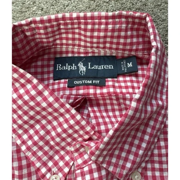Polo Ralph Lauren Men's Medium Custom Fit Button Down Shirt Gingham Pink White - Picture 3 of 8